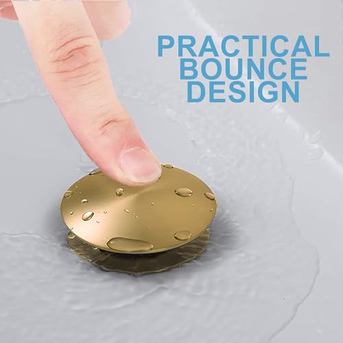 Rockgoya Bathroom Sink Drain, Gold Drain Stopper Bathroom Sink with Overflow,Pop Up Drain Assembly with Detachable Strainer Basket,Built-in Anti-Clogging Strainer,Stainless Steel - color: Gold, style: With Overflow