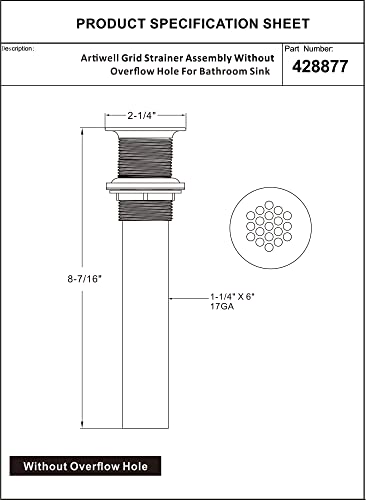 Grid Drain Strainer Assembly Without Overflow for Bathroom Sink, C.O. Plug Grid Lavatory Drain, Bathroom Sink Grid Strainer by Artiwell, Oil Rubbed Bronze - color: Oil Rubbed Bronze, style: Without Overflow