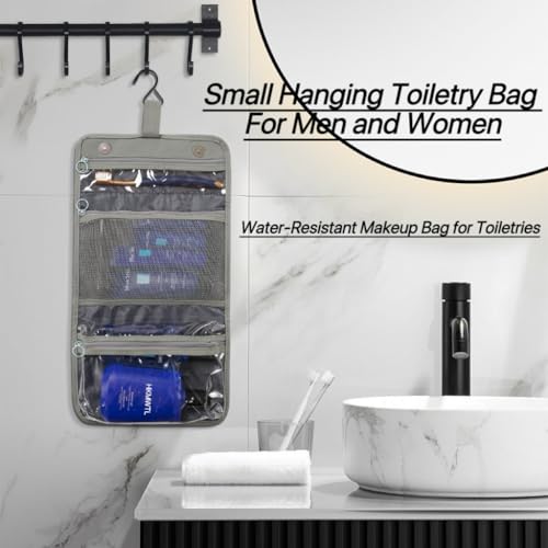 Small Hanging Toiletry Travel Kit, Portable Hanging Organizer Toiletry Bag, Sage gray-green Bathroom Bag For Traveling,Foldable Cosmetic Bag,Makeup Accessories