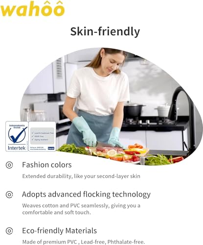 LANON wahoo Skin-Friendly Cleaning Gloves, Dishwashing Kitchen Gloves with Cotton Flocked Liner, Reusable, Non-Slip, Surf Spray, Small - size: Small (Pack of 1)