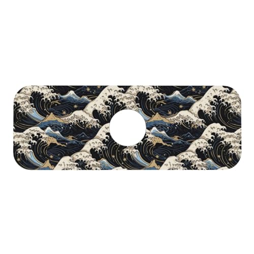 Japanese Wave Black 15" X 5.5" Kitchen Sink Splash Guard Faucet Faucet Guard Draining Mat Sink Splash Guard Faucet Kitchen Bathroom - color: Japanese Wave Black