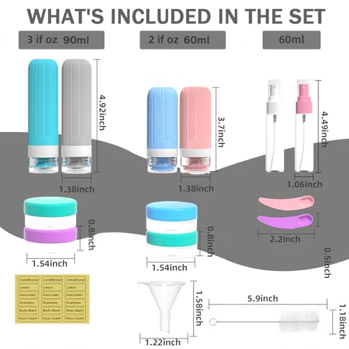 Vitog 16 Pack Travel Bottles Set, TSA Approved Silicone Toiletry Containers for Shampoo & Conditioner, Leak Proof Refillable Traveling Size Liquid Containers, Travel Essentials Toiletry Bottles - color: multicolor