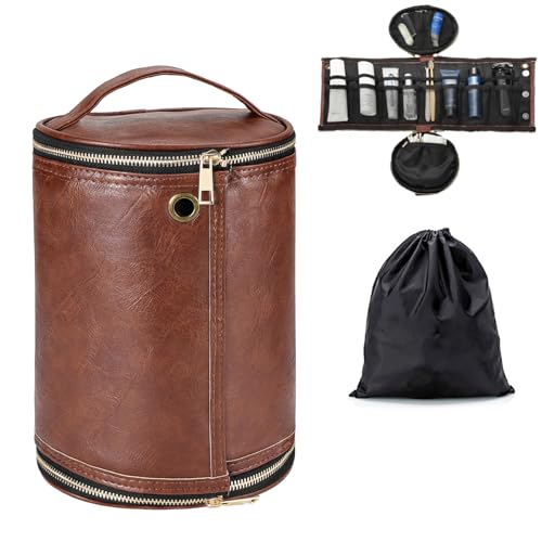 Luxspire Toiletry Bag for Men, Travel Toiletry Organizer Dopp Kit, PU Leather Water-resistant Shaving Bag for Toiletries Accessories, Gift for Mens, Brown