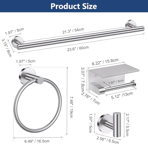 TQKAG 5 Piece Bathroom Towel Bar Holder Sets Brushed Nickel Bathroom Hardware Set Stainless Steel Toilet Paper Holder with Shelf Bathroom Accessories Kit Wall Mounted - color: Brushed Nickel, size: 5-Pieces Set-A