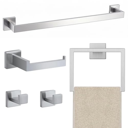 JOPOFI 5 Piece Towel Bar Set - 23.6 Inch Bath Towel Holder - Brushed Nickel | Stainless Steel Towel Racks for Bathroom Wall Mounted, Towel Rod for Bathroom Wall - color: Brushed Nickel（5 Piece）, size: 23.6 inch