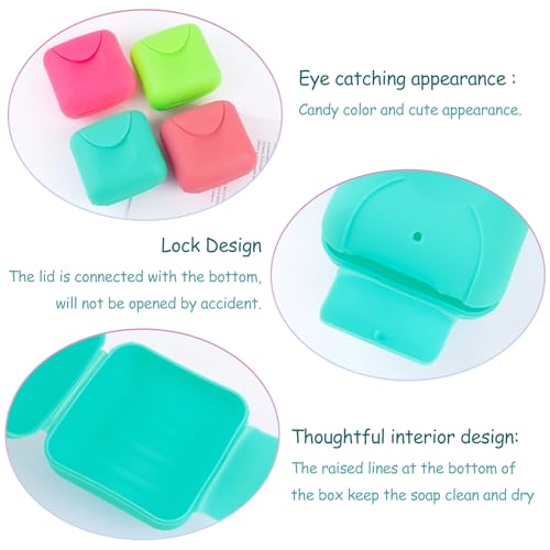 AUEAR, 4 Pack Candy Color Portable Soap Box Holder Plastic Case Travel Dish Container with Lid for Home Bathroom Hiking Outdoor (Small) - color: 2.8", size: 4 Pack