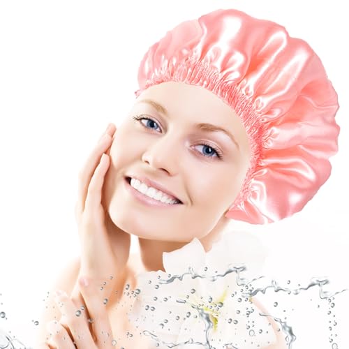 Shower Caps for Women, 4 PCS Elastic and Reusable Bath Caps, Double Layers Shower Cap Reusable Waterproof, Bathing Shower Caps, Environmental Bath Hair Protection Cap - Solid Color B - color: Solid Color B 4 PCS/Set