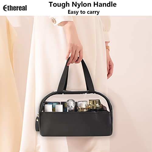 Ethereal Clear Makeup Bag, Large Opening TSA Approved Toiletry Bag Portable Cosmetic Bag for Women Tote Bag Waterproof Travel Makeup Bag Organizer