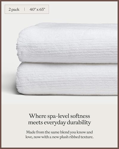 Cozy Earth Ribbed Bath Sheet Set - 60% Cotton 40% Viscose from Bamboo Bath Sheets - Soft & Absorbent Textured Ribbed Pattern - 2 Pack White - color: White, size: Bath Sheet