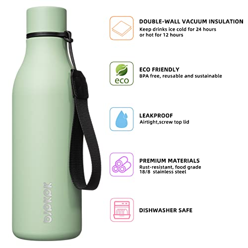 BJPKPK Insulated Water Bottles, 18 oz Stainless Steel Metal Water Bottle with Strap, BPA Free Leak Proof Jugs, Mugs, Flasks, Reusable Thermal Flasks for Sports & Travel, Macaron Green - color: Macaron Green, size: 18 Ounces, style: 18oz