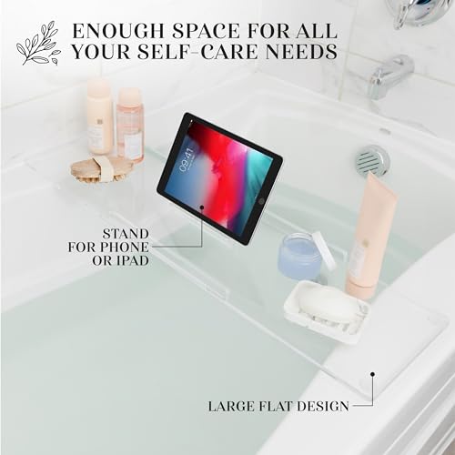 34" Classic-Clear Bathtub Tray Caddy Tub Shelf, Spa Board Luxury Bathroom Bath tub Table, Waterproof Acrylic Tub Caddy Fits Across Bathtub, Book Rack, iPad, Easy To Clean (34") - size: 34"