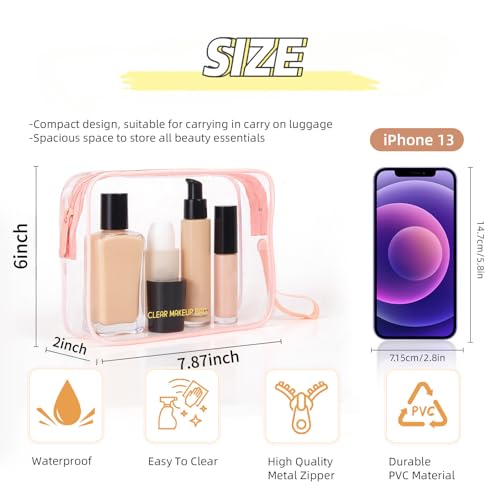 Icramsy Clear Makeup Bag,2 Pack TSA Approved Toiletry Bag Travel Toiletry Bag Hanging Makeup Cosmetic bag for Women Men (Pink) - color: Pink