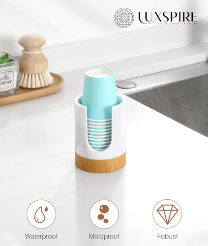 Luxspire Bathroom Cup Dispenser, 3oz Dixie Cup Dispenser, Marble Resin Dixie Cup Holder, Disposable Paper Cup Holder for Bathroom, Cotton Pad Holder, Guest Bathroom Essentials, Marble White - color: Gravel White, size: 3oz