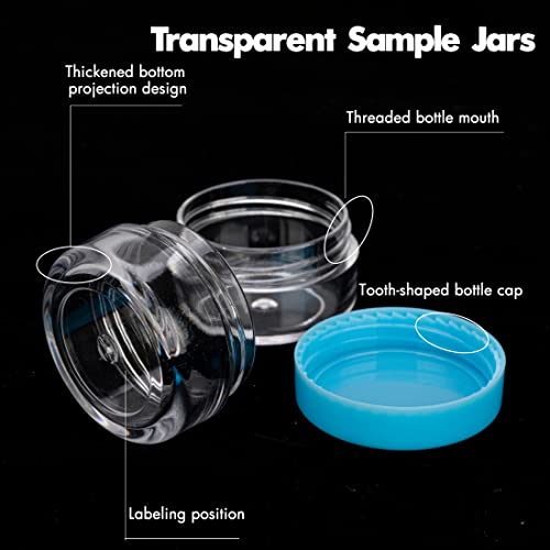 3 Gram Sample Jars with Lids, 25 Count Mini Cosmetic Containers - Makeup Travel Containers with Labels, Tiny Disposable Spatulas - color: Blue