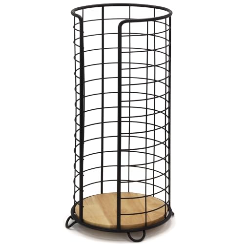 BROOKSTONE, Stylish Toilet Paper Holder with Bamboo Base, Freestanding Bathroom Tissue Organizer, Minimalistic Storage Solution, Modern Trending Design [Holds Large Rolls], Black… - color: Black/Bamboo