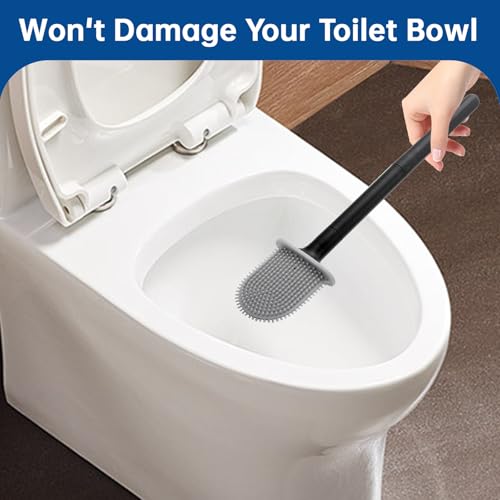 RV Essentials, RV Toilet Brush Black– Camper Must Have Silicone Toilet Brush for Travel Trailer, Wall Mounted Toilet Brush-Anti-Roll, Anti-Drip Design, Camper Must Haves