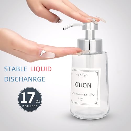 Soap Dispenser, Clear Glass Soap Dispenser with Rust Proof Pump, 16oz Liquid Soap Pump with Waterproof Labels, Dish & Hand Soap for Bathroom, Kitchen, Chrome Pump, Pack of 2 - color: Chrome