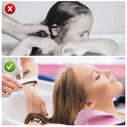 Hair Washing Station for Kids, in Ergonomic Kid Hair Washing Station,Sink Hair Washing Neck Pillow for Wash Time,Portable Hair Wash Basin for Children on Bathtub,or Sink On Floor （Pink）