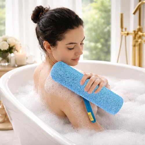 Back Scrubber for Shower - Beautiful Bod Patented 13-Inch Exfoliating Loofah with Built-in Handle, Easily Reaches Entire Back, Full Body Shower Scrubber for Back Washing, Exfoliation & Skin Smoothing - color: Ocean Blue