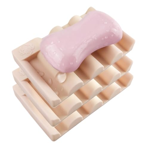 Silicone Soap Dish,Self Draining Soap Holder Perfect for Shower,Bathroom Sink,Kitchen Sink & Travel,Non-Slip Bar Soap Holder Extend Soap Life,Keep Soap Bars Dry & Easy Cleaning Pink-3Pcs - color: Pink-3pcs