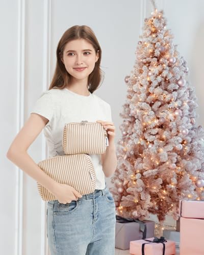Narwey Striped Makeup Bag Travel Cosmetic Bag Organizer Toiletry Bag Make Up Bags with Compartments for Women Girls (Large,Brown Stripe) - color: A-Brown Stripe, style: Large
