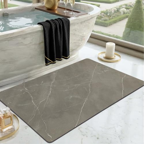 Color&Geometry Ultra Thin Bathroom Rugs Non Slip,Absorbent Quick Dry Bath Mats for Bathroom,Thin Bath Rugs Washable with Rubber Backing Fit Under Door Outside Shower,Taupe Marble,24"x36" - color: Taupe Marble, size: 24"x36"