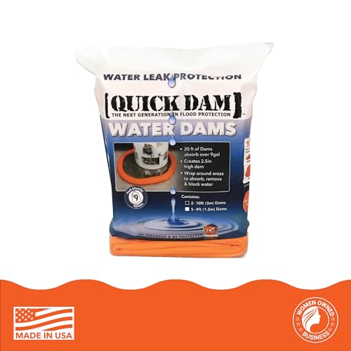 Quick Dam WUB210-2 Water Activated Flood Barrier – 10 ft, 2-Pack, Orange – Indoor Leak Protection, Absorbs 3.1 Gallons Each, Swells to 2.5" High - size: 10ft