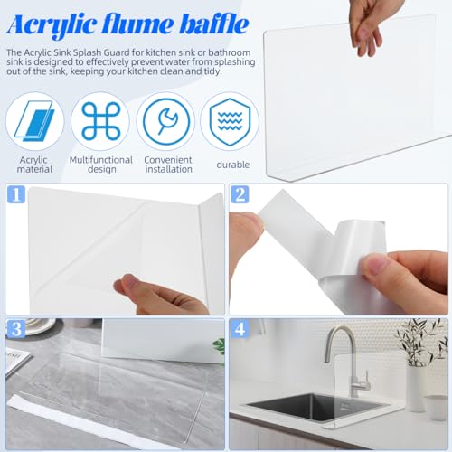 Cabilock Kitchen Sink Splash Guard 15.75X8.27 Inch Clear Acrylic Water Barrier for Bathroom and Kitchen Countertop Splash Prevention