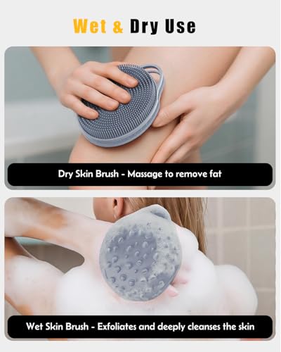 2 in 1 Silicone Body Scrubber, Anti Cellulite Massage Scrubber, Exfoliating Shower Brush for Men & Women, Removes Dead Skin, Reduces Cellulite, Improves Circulation, Fast Dry, Non Slip (1PC, Grey) - color: Grey, size: 1PC