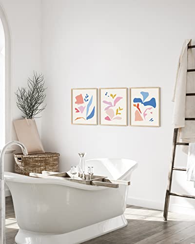 HAUS AND HUES Floral Wall Art with Frame - Set of 3 Flower Pictures Decor, Colorful Botanical Art, Frameable Modern Abstract Posters with Beige Frame, 12x16 - color: Floral, size: 12"L x 16"W, style: Beige Framed