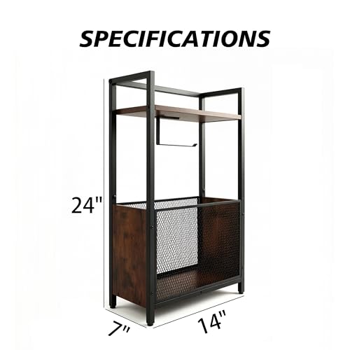 Toilet Paper Holder Stand, Free Standing Toilet Paper Stand with Metal Mesh Basket, Freestanding Toilet Paper Holder with Storage for Bathroom Tissue Roll Holder, Magazines, Wipes, Black