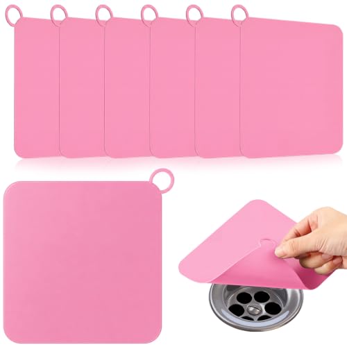 Yinkin 6 Pcs Drain Covers to Keep Bugs Out Silicone Shower Floor Tub Stoppers Bathtub Drain Stoppers Sewer Anti-Odor Mats Deodorizing Plugs for Bathroom (6 x 6 Inch,Square,Pink) - color: Pink, size: 6 x 6 Inch, style: Square