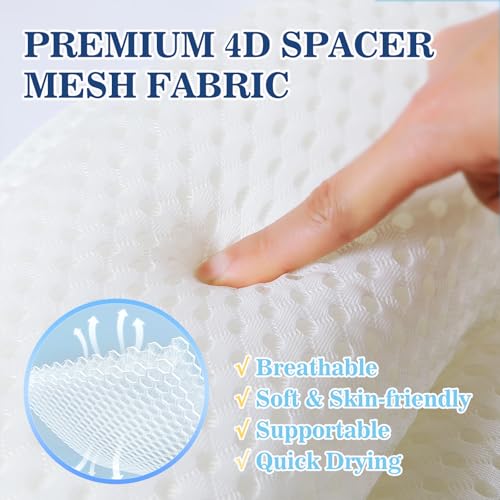 Bath Pillow Bathtub Pillow, Luxury Bath Pillows for Tub Neck and Back Support, Bath Tub Pillow Headrest with Soft 4D Mesh Fabric and Non-Slip Suction Cups, Relaxing Bath Accessories Spa Gifts - color: White