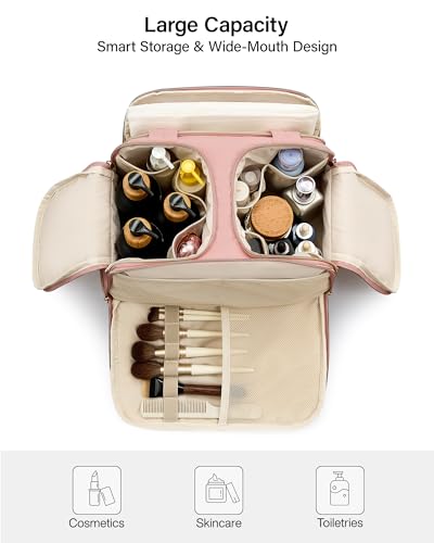 Hanke Travel Toiletry Bag, Lightweight Wide-open Large Toiletry Bags for Women, Dual-Layer Makeup Bag Water-Resistant Cosmetic Travel Bag with Handle for Accessories, Essentials, Pink - color: Pink