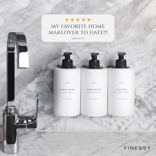 No Drill Wall Mount Shampoo and Conditioner Dispenser for Shower Gel Body Wash Soap Bottle Container White Refillable 3 Chamber Bottle, Plastic Bathroom Shampoo Dispenser for Shower Set Wall Mounted - color: Minimalist White