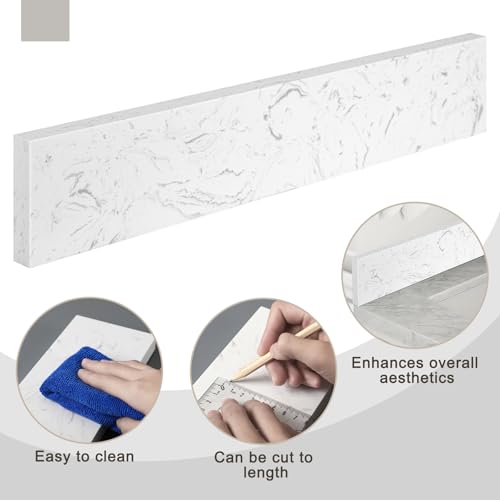 Reallnaive 2 Pcs 22" x 4" Marble Vanity Sidesplash Bathroom Vanity Backsplash Engineered Stone Side Splash for Bathroom Sink Home Decoration (Carrara White)