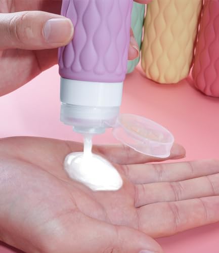 Silicone Travel Bottles for Toiletries 8 Pack Travel Size Toiletries 3.4 oz 1.7 oz, Leakproof Squeeze Travel Size Containers Refillable Cosmetic Jars Set for Shampoo, Conditioner, Creams - color: Sweet Ripple-3.4oz