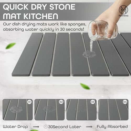 Stone Dish Drying Mat 24" x 16" – Dish Drying Stone Mat – Large Diatomaceous Earth Drying Mat with Non-Slip Base – Quick Dry Kitchen Drying Pad for Dishes, Glassware & Bottles (Solid Dark Grey) - color: Solid Dark Grey