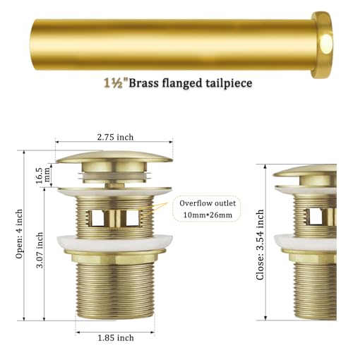 Free Standing Tub Drain Kit, Freestanding Tub Drain, Pop-Up Freestanding Bathtub Drain Stopper, Compatible with Freestanding Bathtub Drain Rough-in Kit (Brushed Gold) - color: Brushed Gold