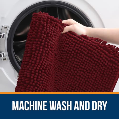 OLANLY Toilet Rugs U-Shaped 20x20, Extra Soft Absorbent Chenille Contour Bathroom Rugs for Toilet, Dry Quickly, Machine Washable, Non-Slip Bath Mat, Burgundy - color: Burgundy, size: 20" X 20" Contour Rug