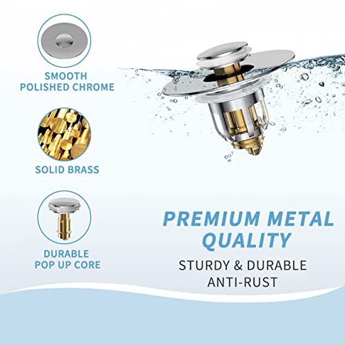 Universal 2 in 1 Bathroom Sink Stopper, Pop Up Bathroom Sink Drain Strainer with Anti-Clogging Filter Basket, Bathroom Drain Stopper Sink Plug for 1.06"-1.65" Basin Drain Holes - color: Chrome Silver