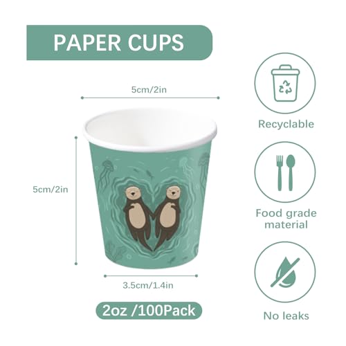 RUSPEPA 2 oz Bathroom Cups, Disposable Paper Cups - 100 Pack Sea Otter Design Printed - Mini Mouthwash Rinse Paper Cups for Home, Bathroom, Picnic, Party, and Events - color: Sea Otter, size: 2oz