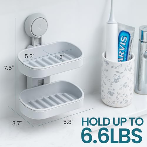 TAILI Soap Holder Soap Dish for Shower, Suction Cup Soap Holder for Shower Wall, Bathroom Accessories, Removable Strong Hold Soap Saver, Drill Free, Grey 2 Layer - color: Grey, size: 2 Tier
