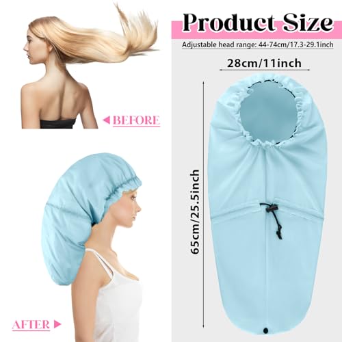2 Pcs Large Shower Cap for Braids, Extra Long Shower Cap for Women Long Hair & Locs, Waterproof Hair Bonnets for Dreadlocks Drawstring Bath Caps for Women & Men (Pink, Light Blue) - color: Pink, Light Blue