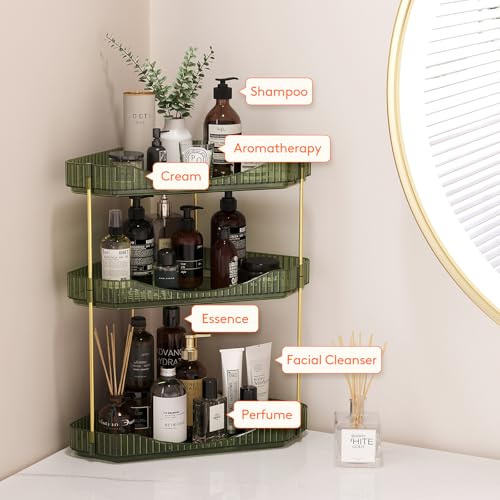 Lifewit 3-Tier Corner Bathroom Counter Organizer, Plastic Makeup Skincare Organizers Storage Countertop, Large Sink Cosmetic Perfume Shelf for Bedroom, Dresser, Kitchen, Vanity, Green, 39 cm/15inch(H) - color: Green, size: 3 Tier