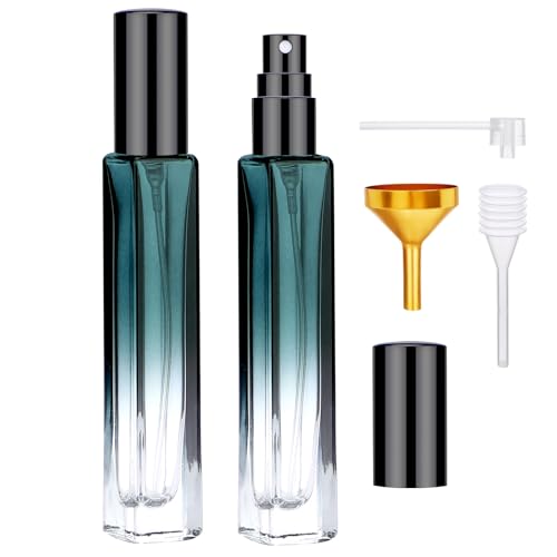 Segbeauty Atomizer Sprayer Set - 2pcs 10ML Refillable Mini Glass Perfume Spray Bottles with Funnel and Pipette, Portable Travel Cologne Sprayer Gradient Green - color: Green, style: Mini Bottles