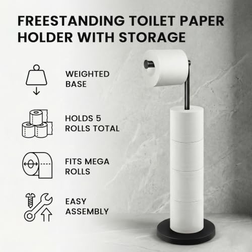Cesun Extra Weighted Base Toilet Paper Holder Stand - SUS304 Rust Proof Free Standing Tissue Roll Holder for 4 Rolls, No Tipping, No Slipping, Matte Black - color: Black