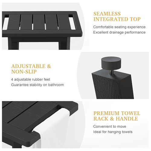 HIPS Shower Bench Inside Shower Stool with Storage Shelf, Waterproof Spa Bath Chair for Bathroom, Seat or Organizer for Living Room, Bedroom - Great for All Ages Unisex Elderly (Small, Black) - color: Black, size: Small 16x10x17 Inch