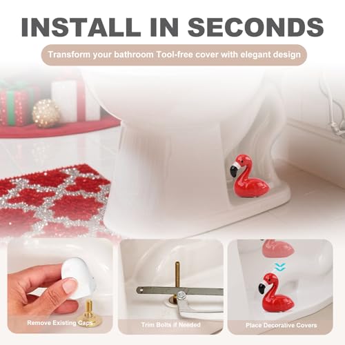 Ceramic Flamingo Toilet Bolt Covers Decorative, Red Bathroom Decor, 2 Pack | Bolt Hole 1.18'', Covers Unsightly Toilet Bolts, Bathrooms Screw Covers, Gifts for Women - style: Red Flamingo