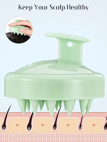 HEETA Scalp Massager Hair Growth 2-Pack, Soft Silicone Scalp Scrubber Shampoo Brush for Exfoliation Dandruff Removal Head Massage Stress Relax, Wet & Dry Use for Women Men Thick Thin Curly Hair Care - color: Purple & Grass Green
